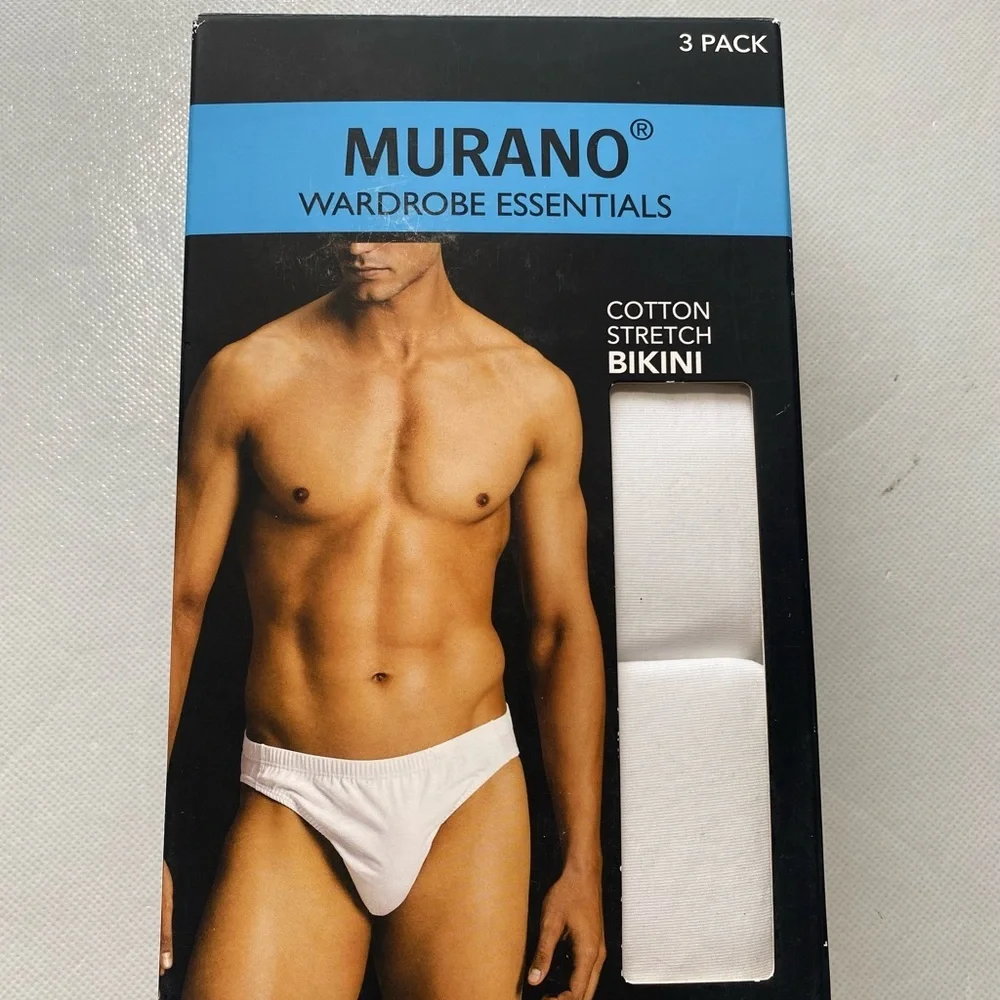 NEW Size M Men's Murano Wardrobe Essentials Cotton Stretch Bikini White 3 Pack